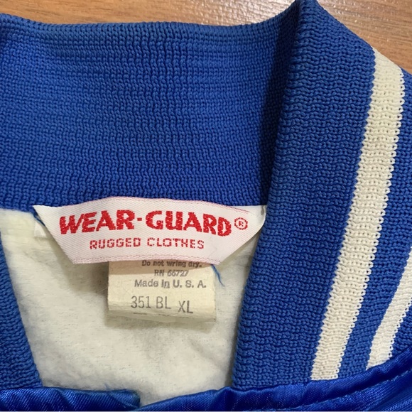 Vintage Wear Guard Blue Satin Bomber Crew Jacket Adult XL Snap Button - Picture 3 of 8